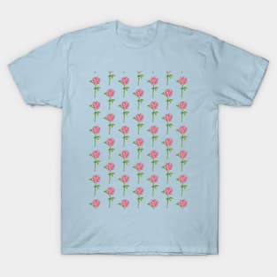 Beautiful pattern | Pink rose with blue background T-Shirt